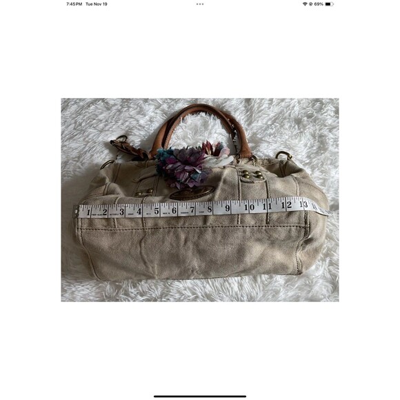 FOSSIL Grayson Beige Canvas Fabric Satchel Bag Added Floral Accessories ***READ - Picture 7 of 12